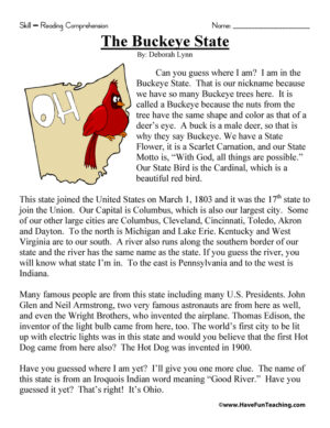 The Buckeye State Reading Comprehension Worksheet