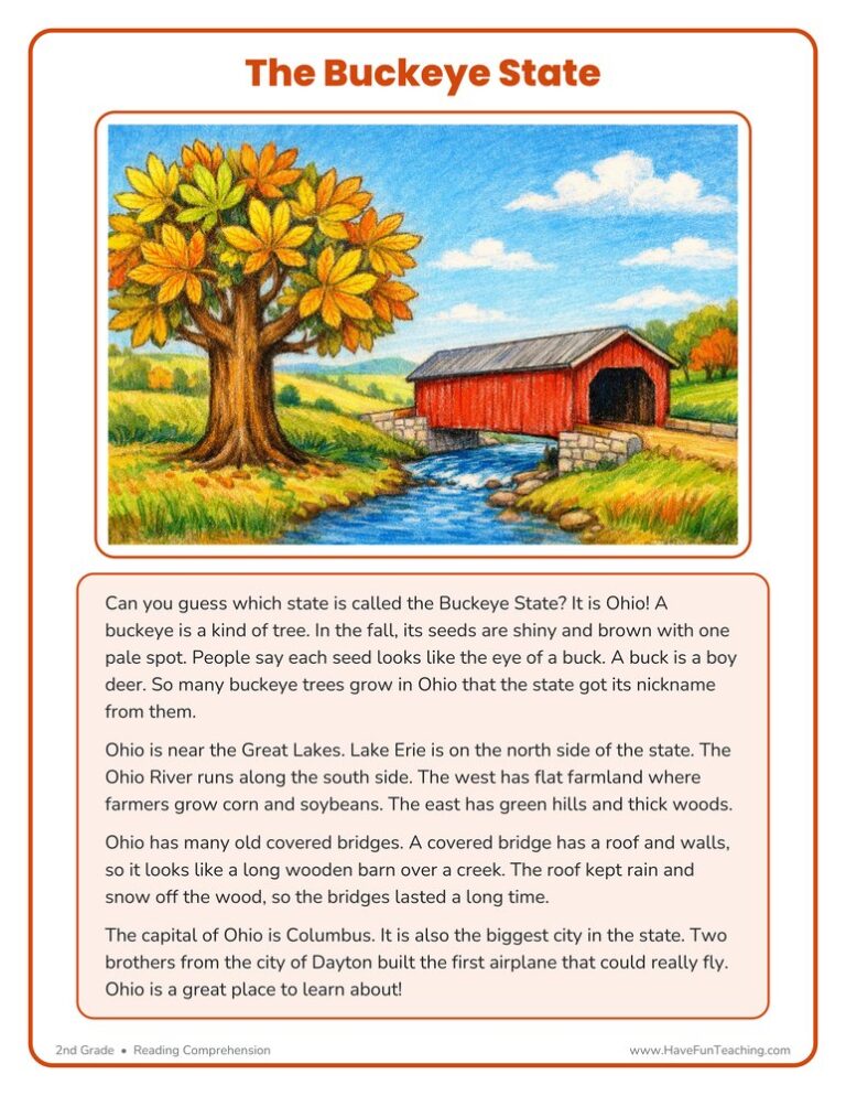 The Buckeye State Reading Comprehension Worksheet