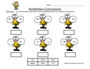 Bumblebee Is/Are Contractions Worksheet