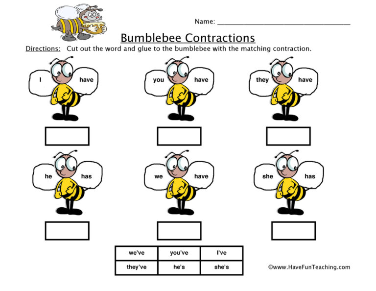Bumblebee Have Contractions Worksheet