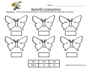 Butterfly Will Contractions Worksheet