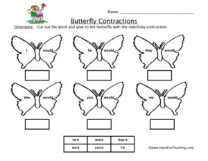 Butterfly Would Contractions Worksheet