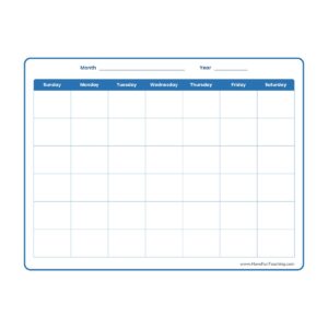 Blank Calendar printable monthly calendar template worksheet