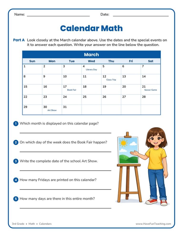 Calendar Math Worksheet