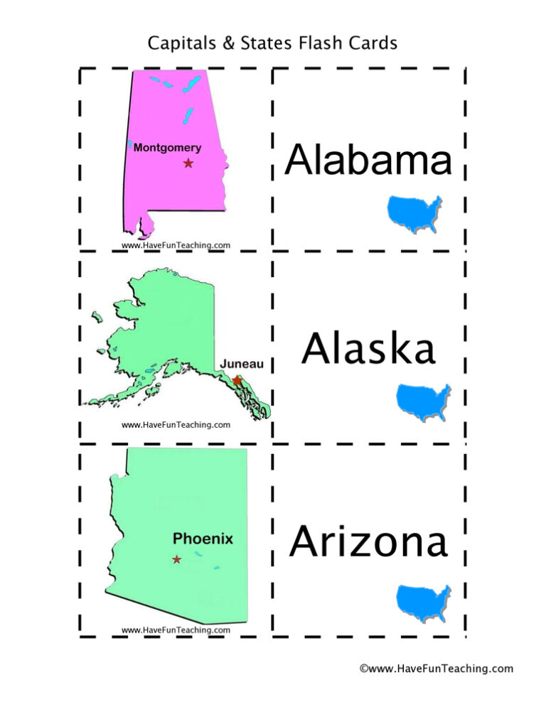 US States and Capitals Picture Flash Cards
