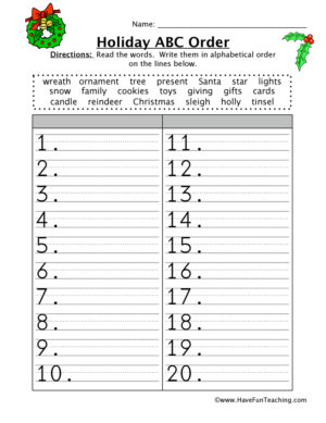 Christmas ABC Order Worksheet