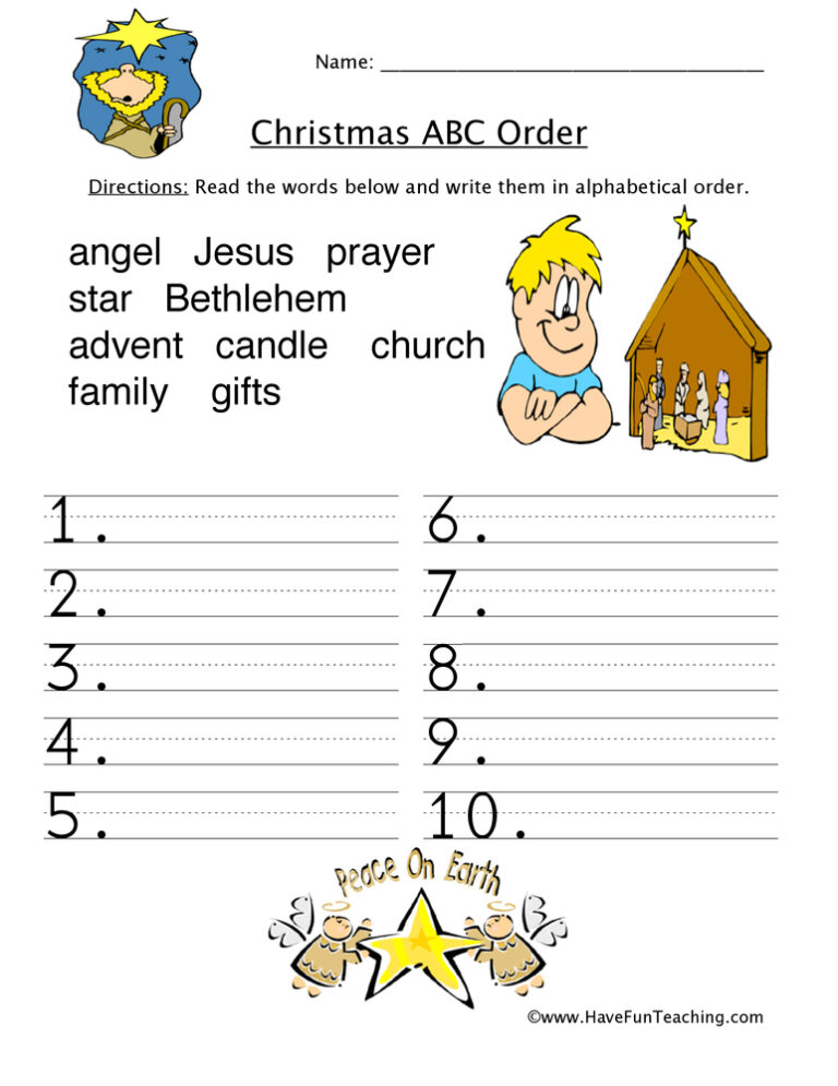 Christmas Religious ABC Order Worksheet