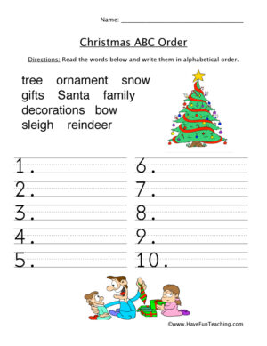 Christmas Words ABC Order Worksheet