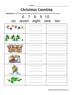 Christmas Counting 6 to 10 Worksheet