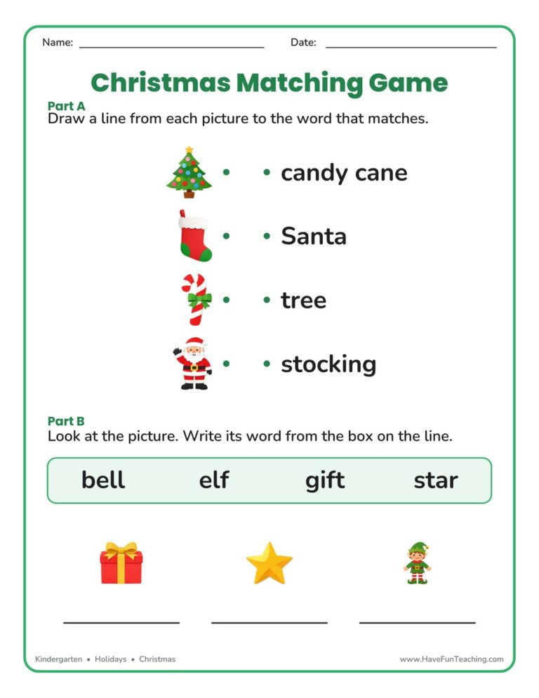 Christmas Matching Worksheet