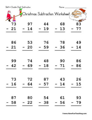 Christmas Double Digit Subtraction Worksheet