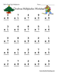 Christmas Single Digit Multiplication Worksheet - Have Fun Teaching