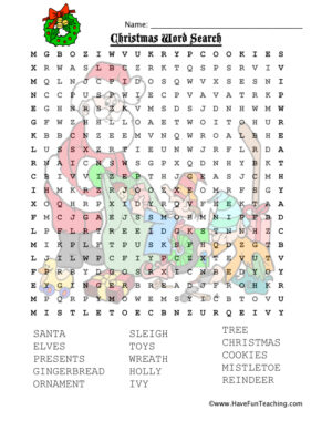 Christmas Word Search Worksheet