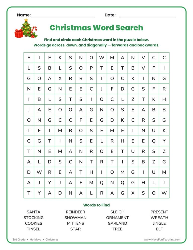 Christmas Word Search Worksheet