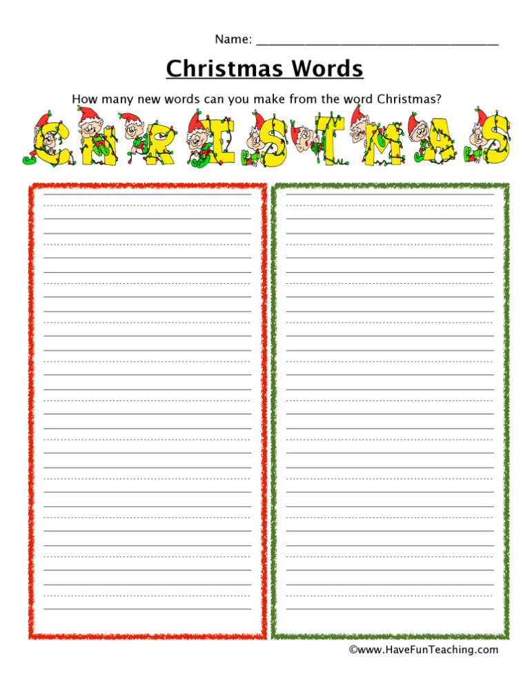 Christmas Words Matching Worksheet