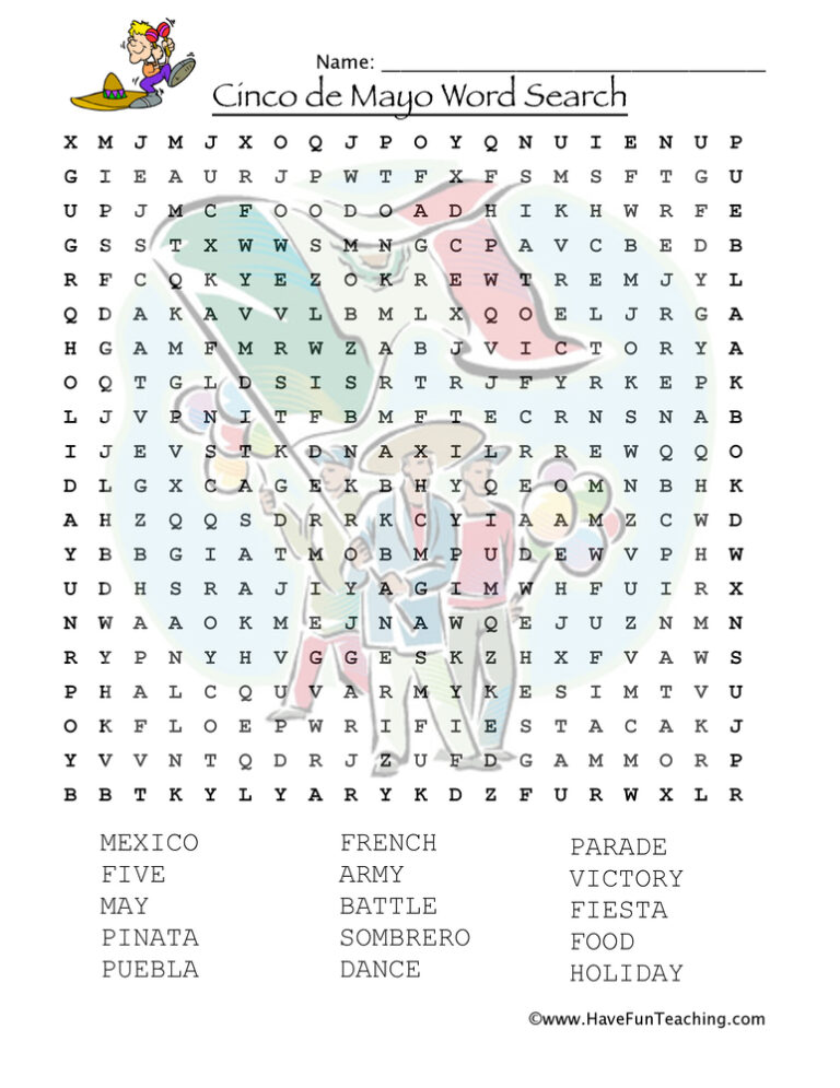 Cinco de Mayo Word Search Worksheet