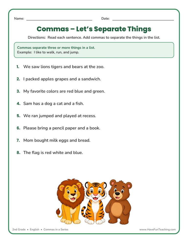 Let's Separate Things Comma Worksheet