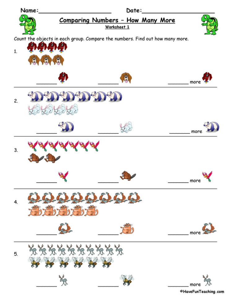 Comparing Numbers Subtraction Worksheet