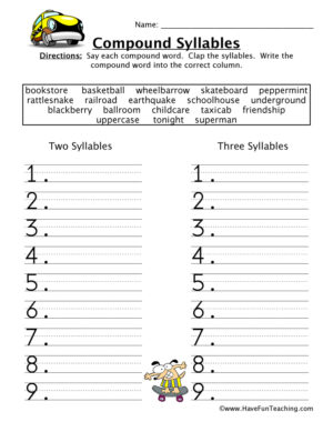 Syllables Compound Words Worksheet