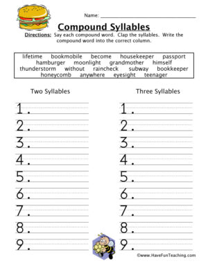 Count the Compound Words Syllables Worksheet