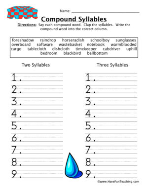 Compound Words Syllables Worksheet