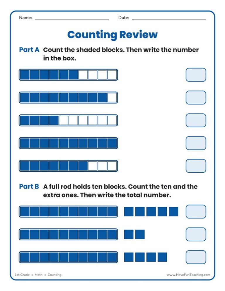Counting Blocks Review Worksheet