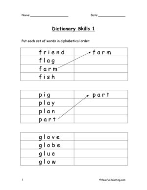 Dictionary Skills Alphabetical Order Worksheet