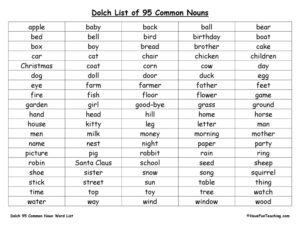 Dolch Word List of Common Nouns