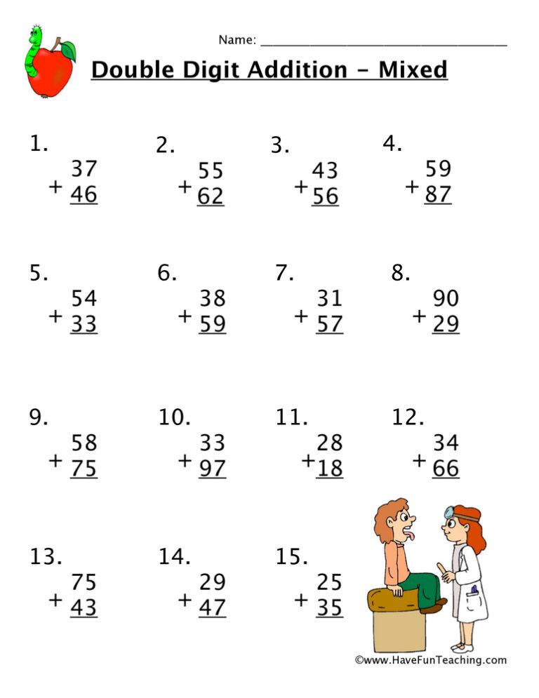 Mixed Double Digit Addition Worksheet