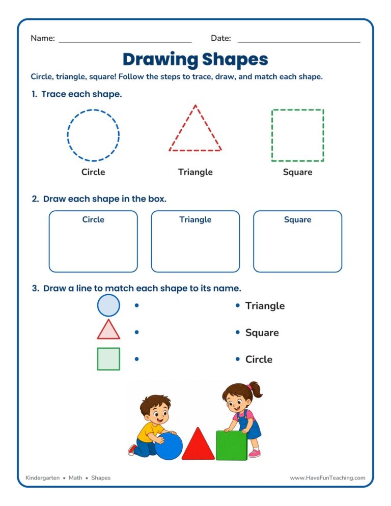 Drawing Circle, Triangle, Square Shapes Worksheet
