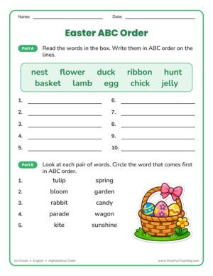 1st Grade Easter alphabetical order worksheet