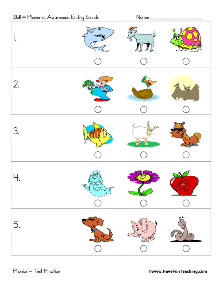 Teacher Led Ending Sounds Test Practice Worksheet