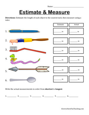 Estimate and Measure Inches Worksheet
