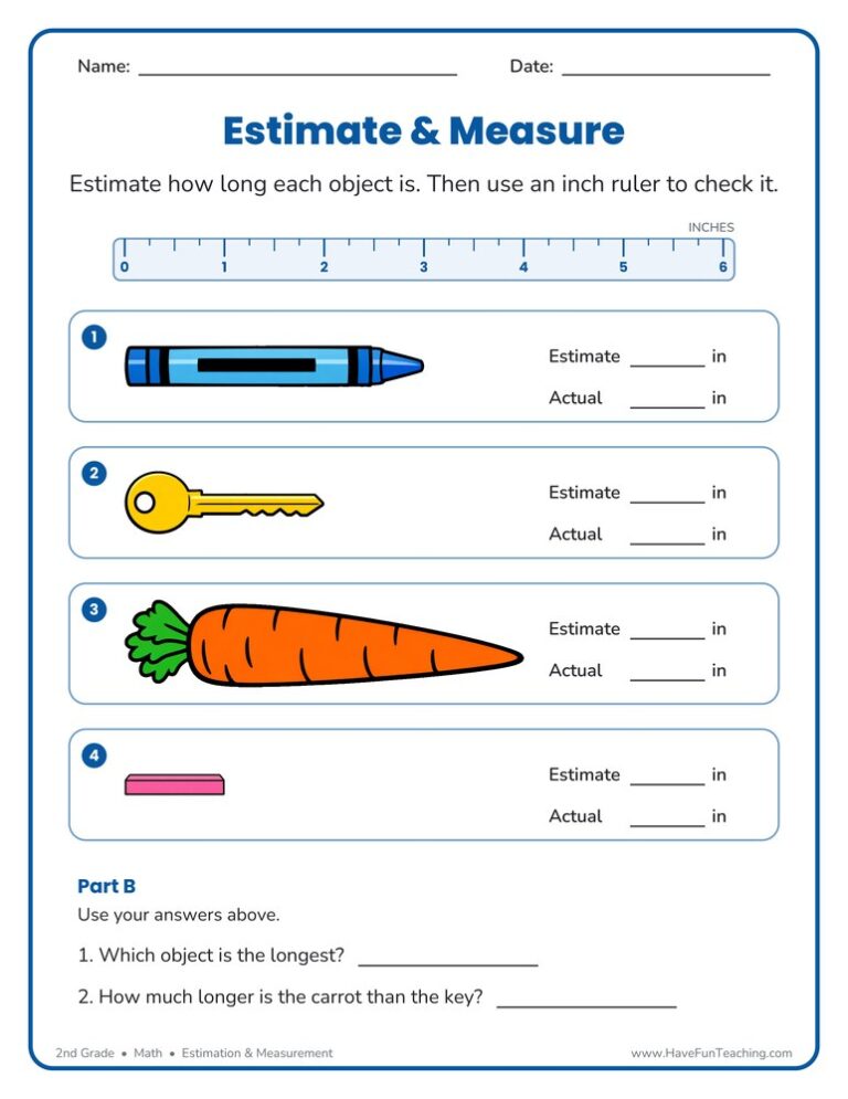 Estimate and Measure Inches Worksheet