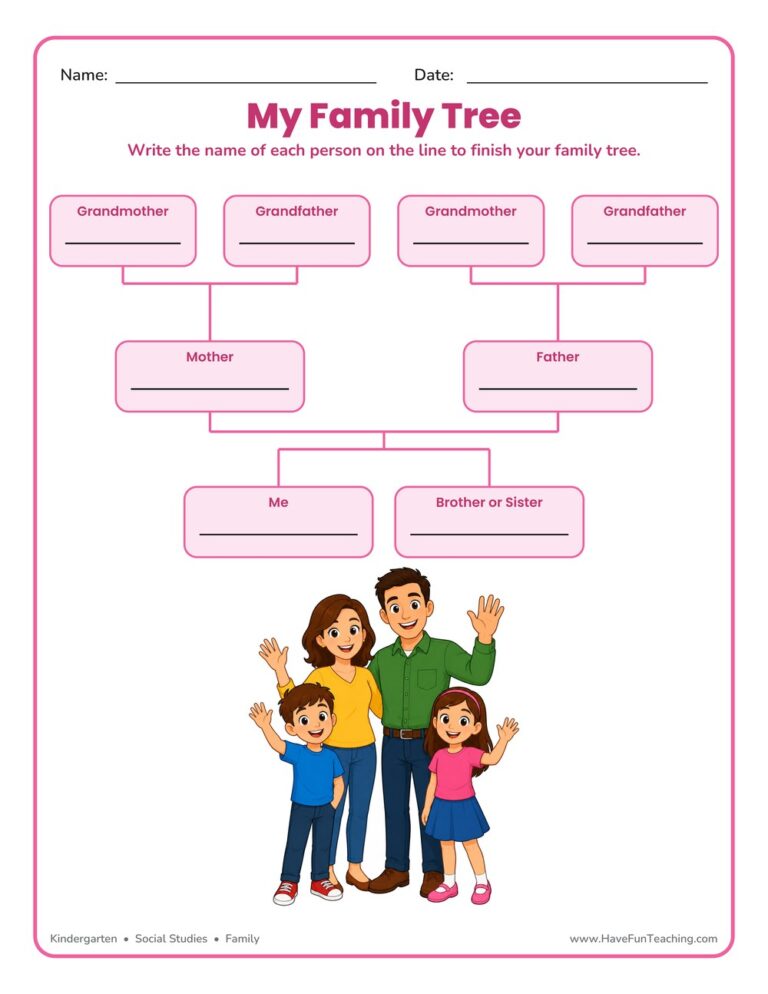 2 Children Family Tree Worksheet