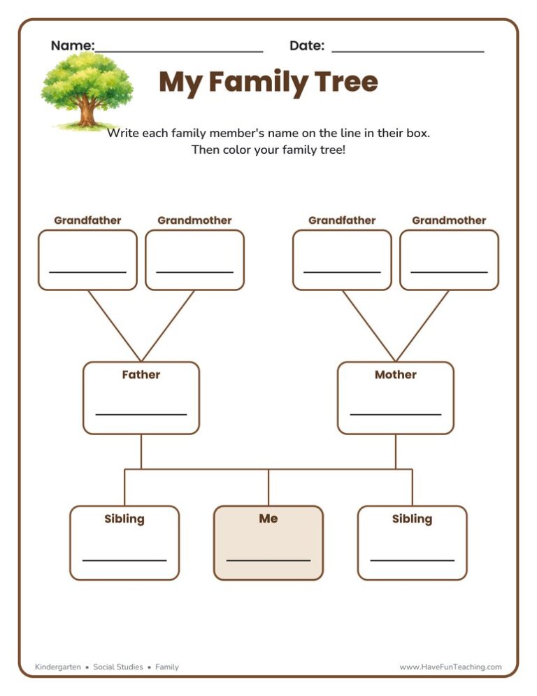 3 Children Family Tree Worksheet