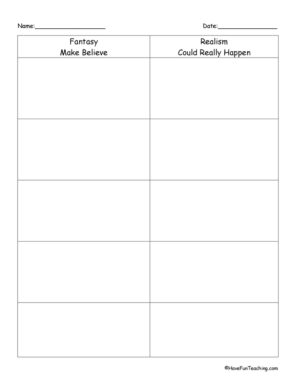 Fantasy and Realism Story Elements Graphic Organizer