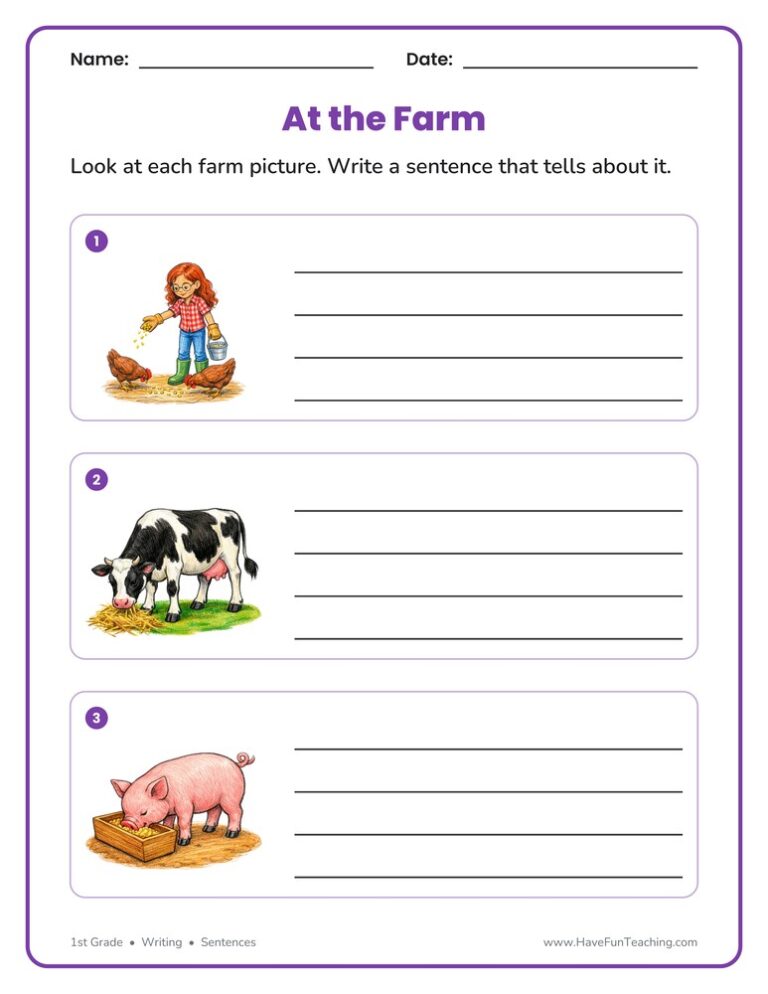 Farm Sentence Writing Worksheet