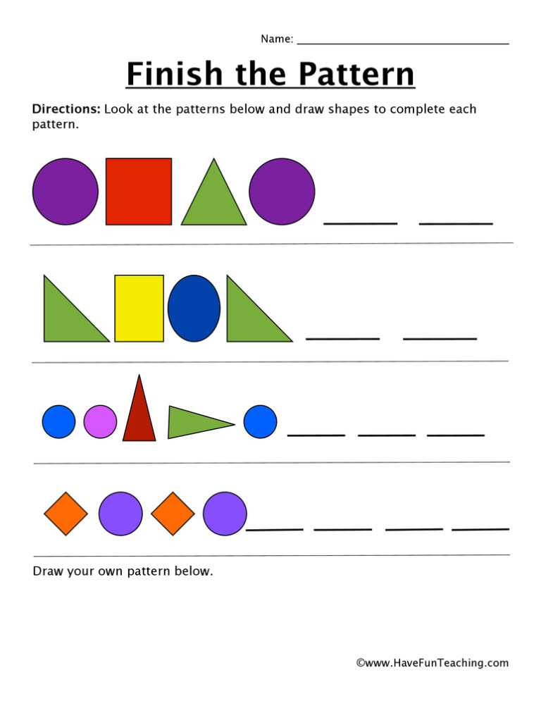 Finish the Multiple Shapes Pattern Worksheet