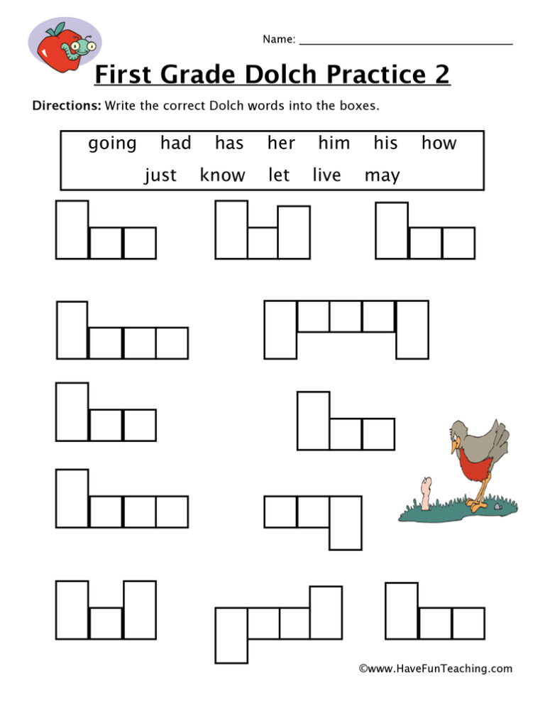 First Grade Sight Words G to M Worksheet
