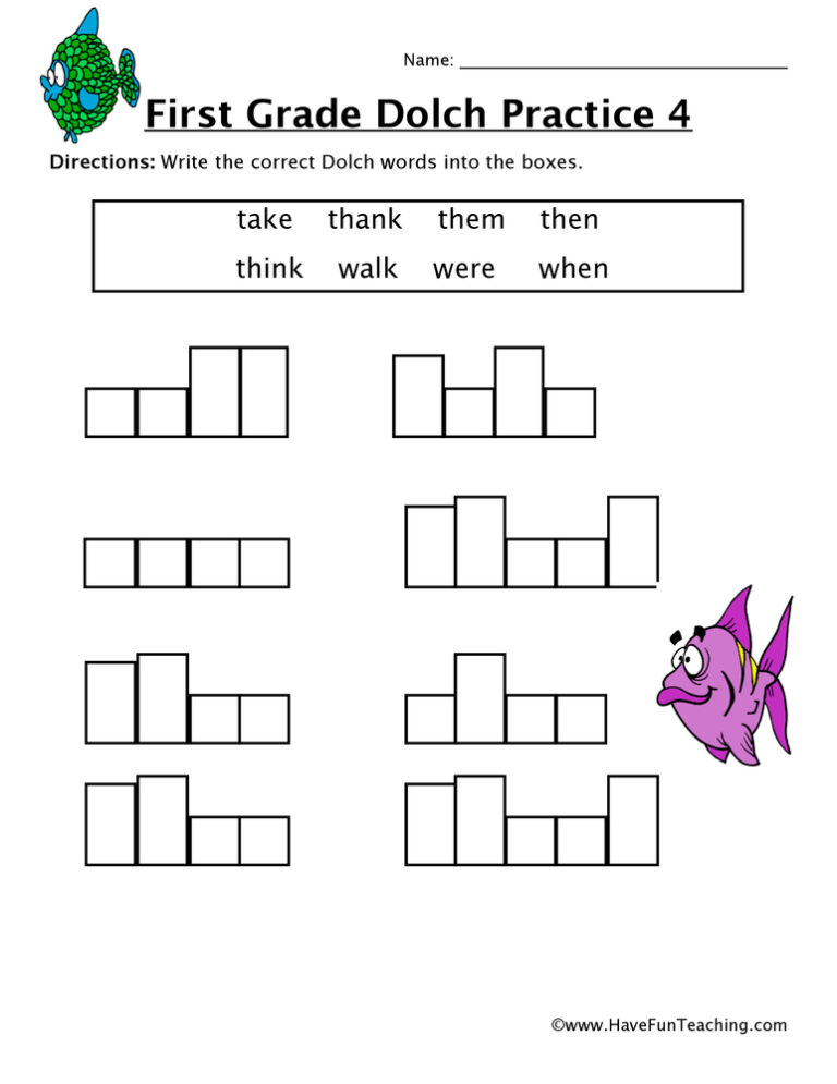 First Grade Sight Words T to W Worksheet