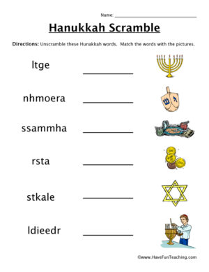 Hanukkah Scramble Worksheet