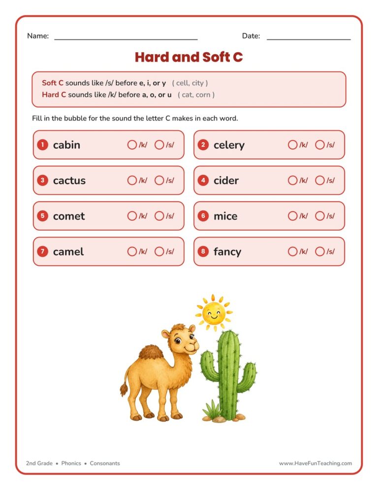 Hard C and Soft C Worksheet