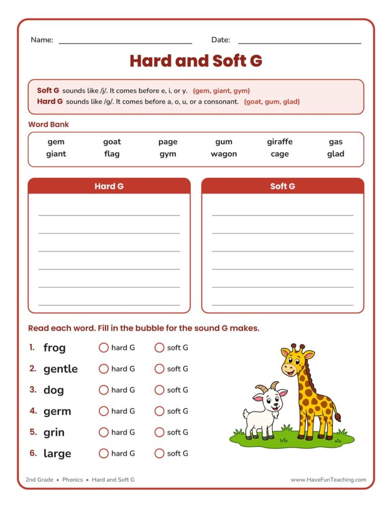 Hard G and Soft G Worksheet