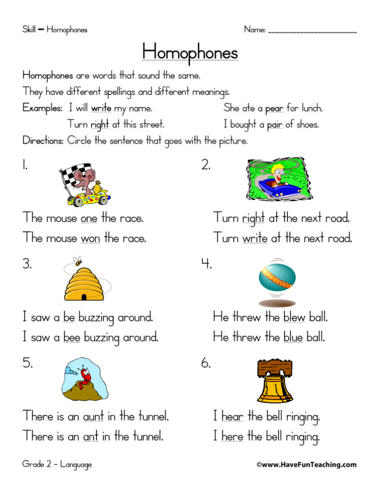 Circle the Best Homophone Worksheet