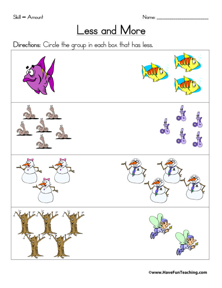 Less and More Worksheet