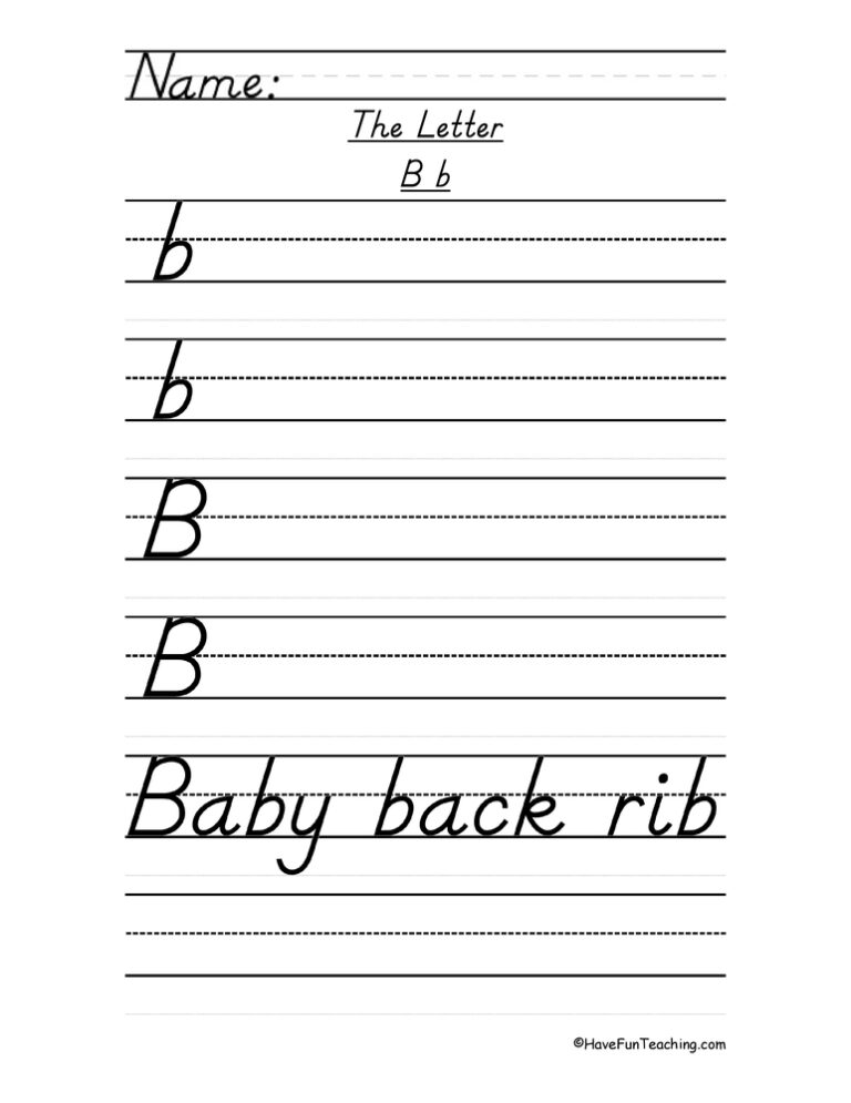Letter B D'Nealian Script Handwriting Practice Worksheet