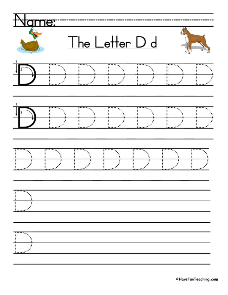 Letter D Handwriting Practice Worksheet
