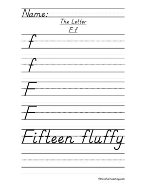 Letter F D'Nealian Script Handwriting Practice Worksheet