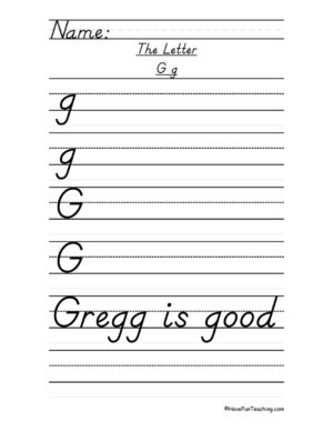 Letter G D'Nealian Style Handwriting Practice Worksheet